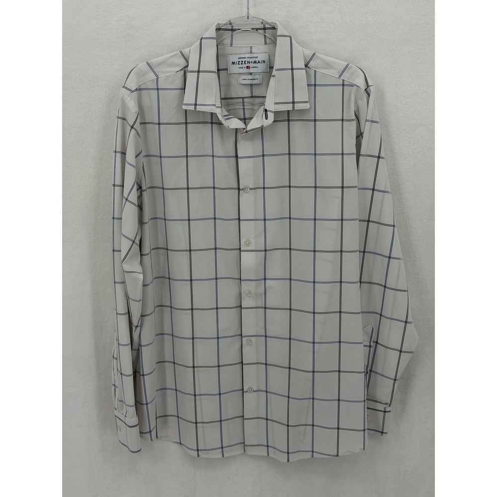 Mizzen + Main Shirt Men Large White Leeward Collection Standard Fit Check Office